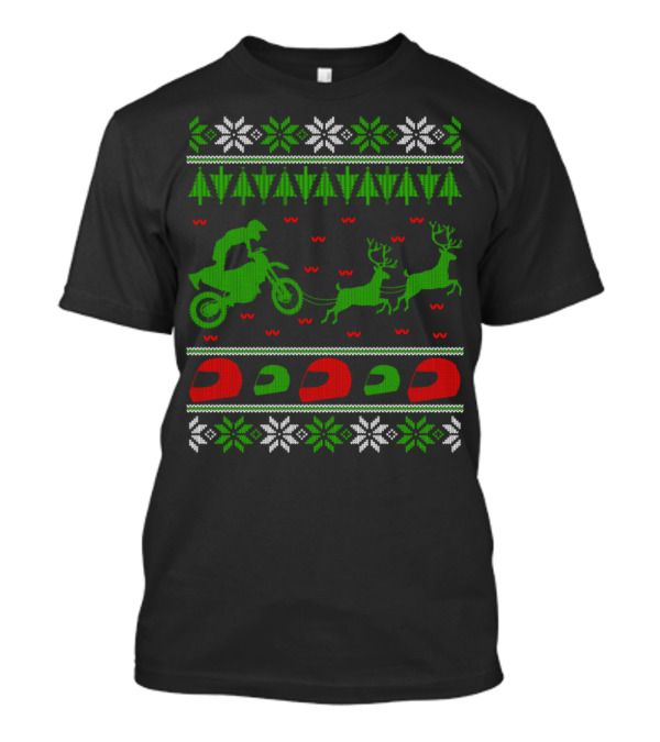 Motocross Enduro Sport Christmas Sweater With Reindeer And Helmets T-Shirt