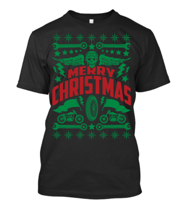 Merry Christmas Motorcycles And Skull With Wings T-Shirt