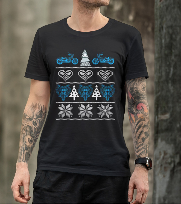Motorcycle Merry Christmas Tree Heart Snowflake T-Shirt
