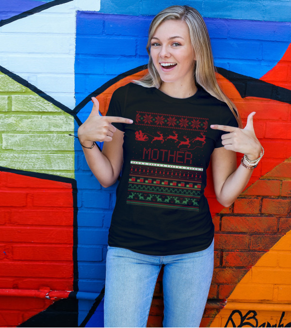 Mother Reindeer Sleigh Ugly Christmas T-Shirt