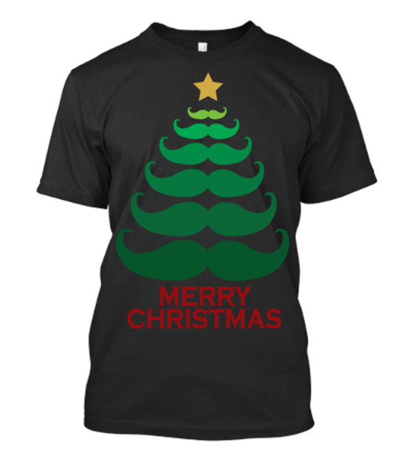 Merry Christmas Moustache Tree With Star Topper T-Shirt