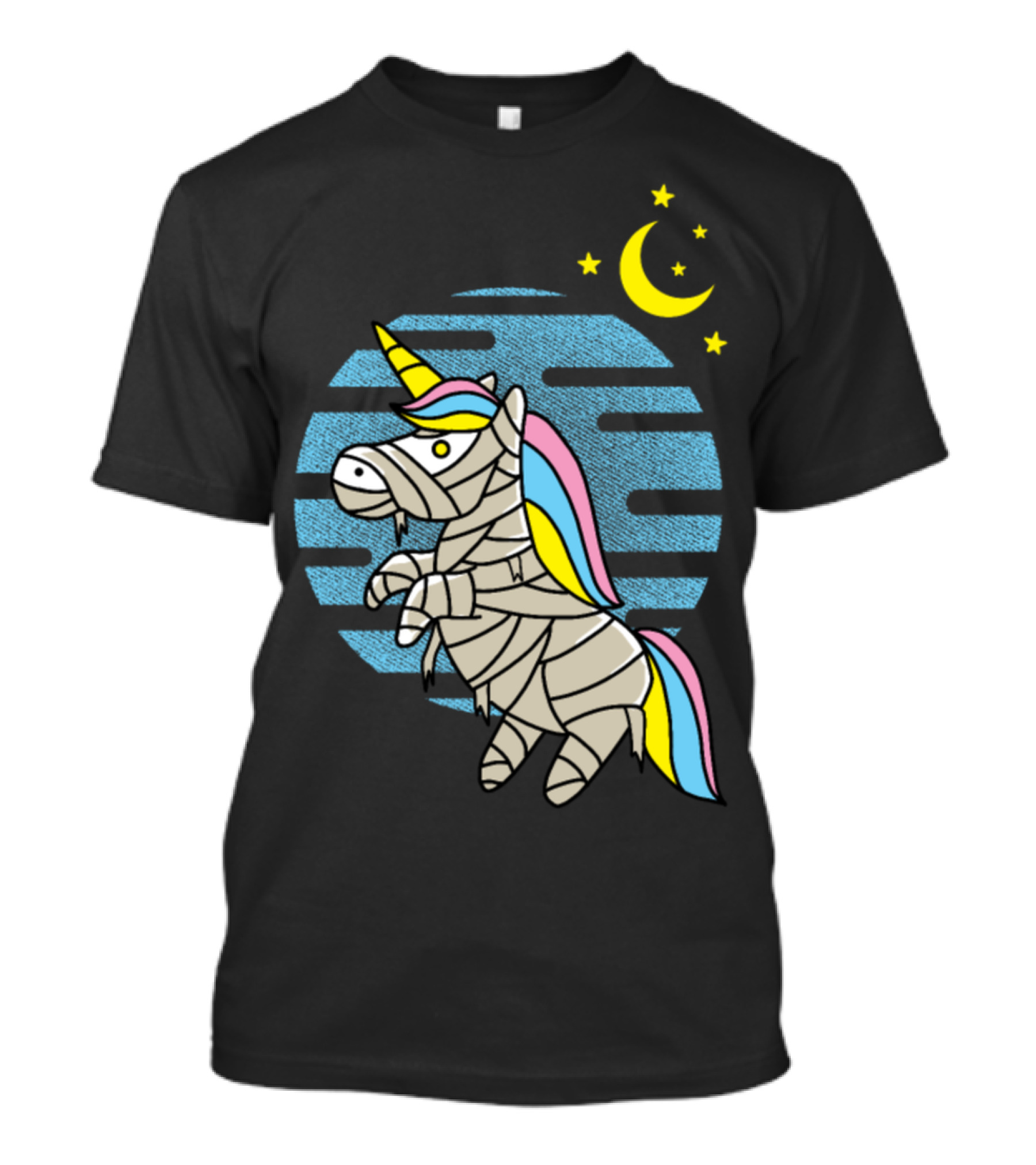 Mummy Unicorn Crescent Moon Blue Night Sky T-Shirt
