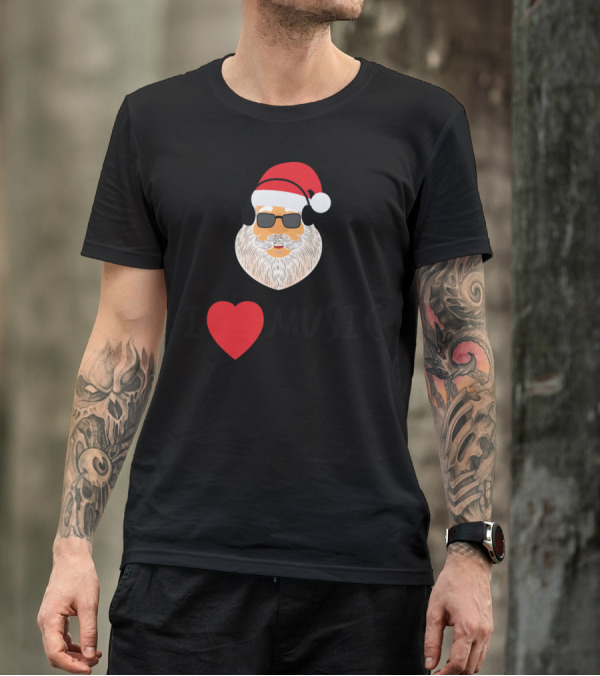 I Love Music Santa With Headphones And Sunglasses T-Shirt