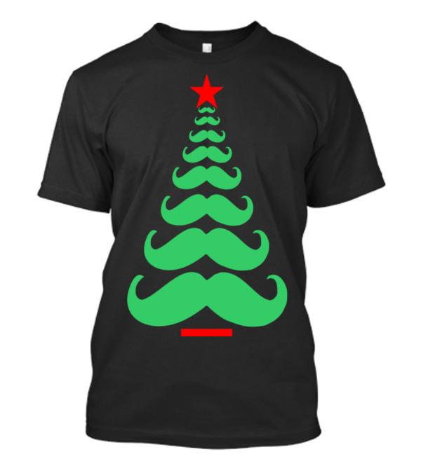 Christmas Tree Made Of Mustaches With Red Star Topper T-Shirt