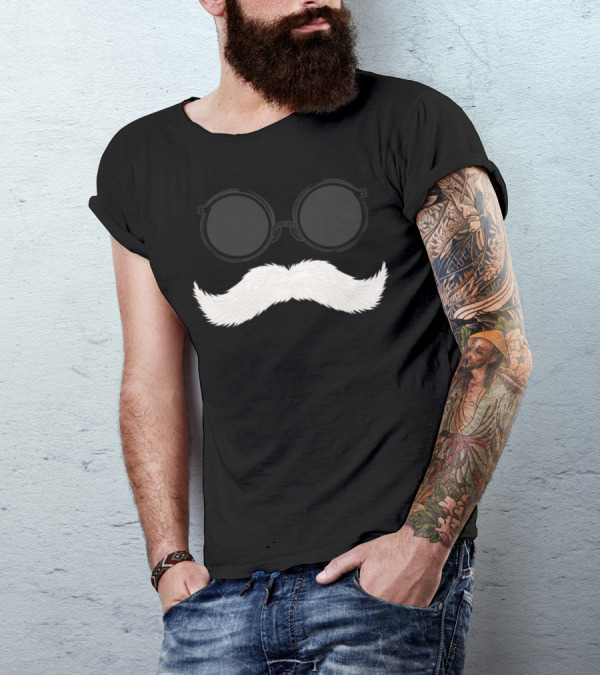 White Mustache And Round Sunglasses Minimalist T-Shirt