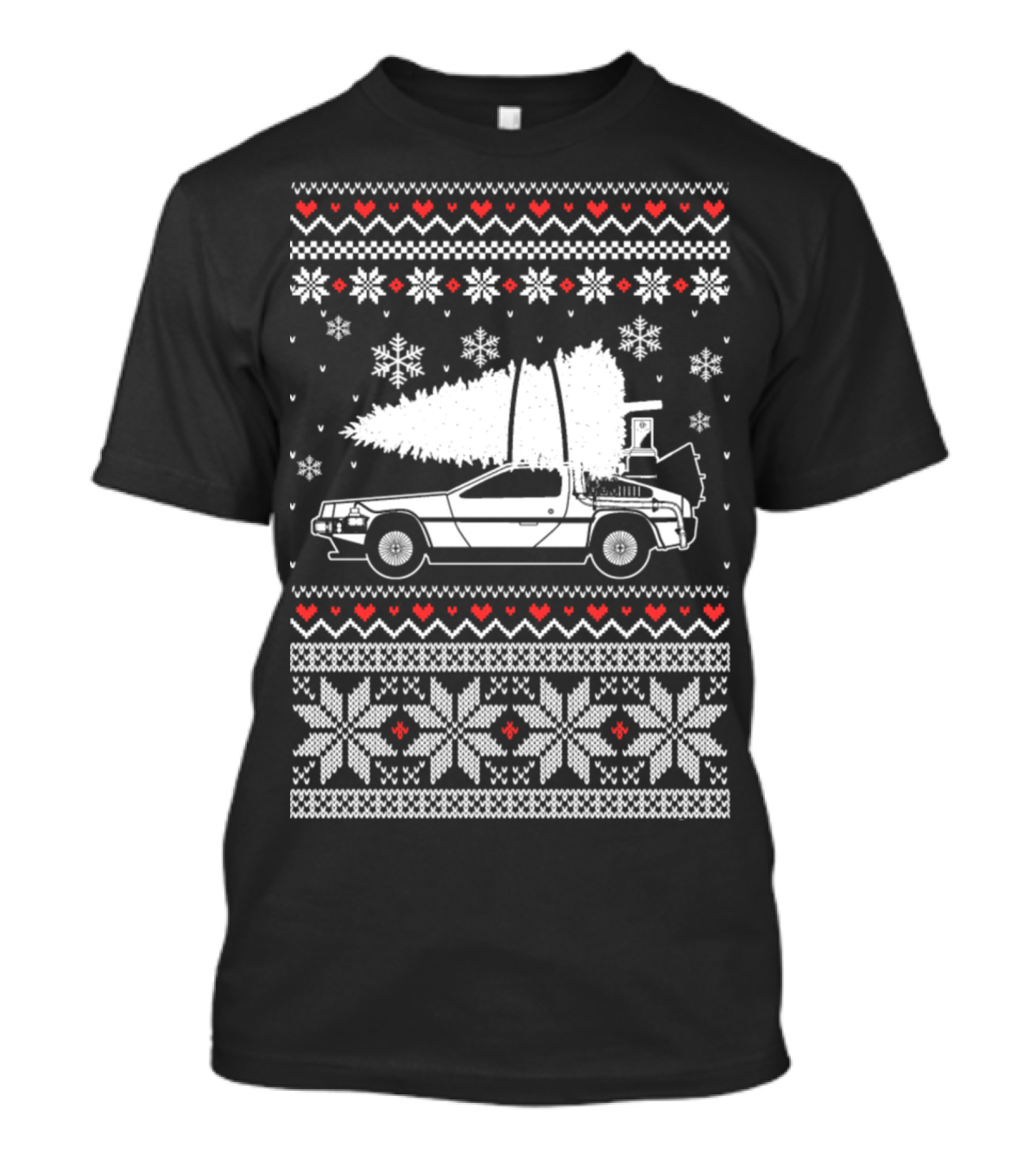 Delorean Christmas Sweater With Car And Tree T-Shirt