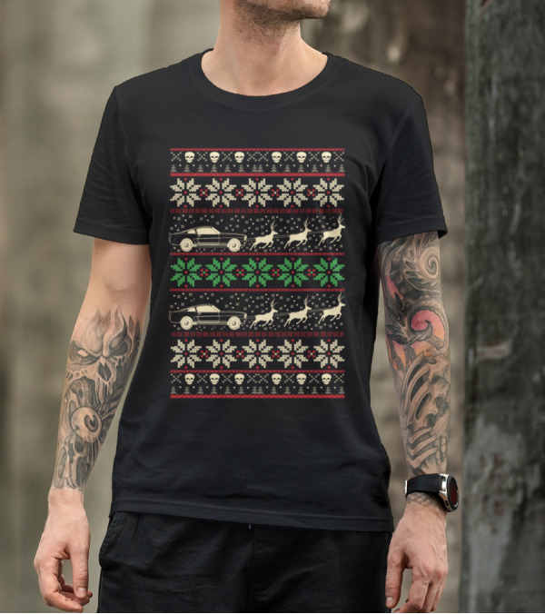 Mustang Christmas Mustangmustang Reindeer Skull Snowflake T-Shirt