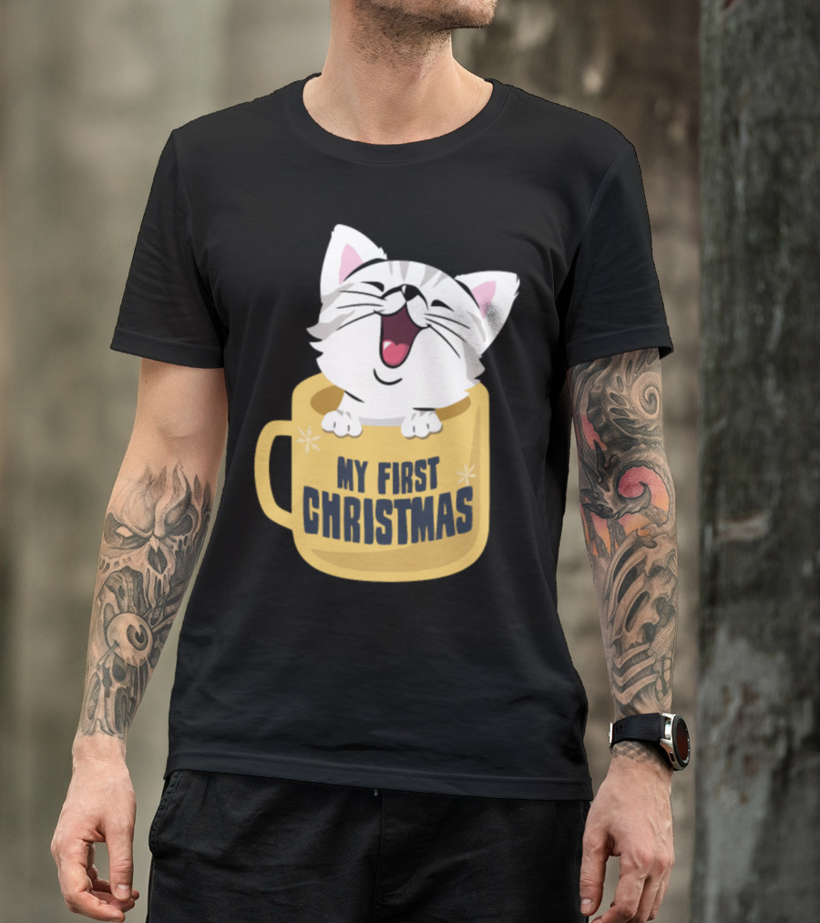 My First Christmas Cat In Coffee Mug T-Shirt