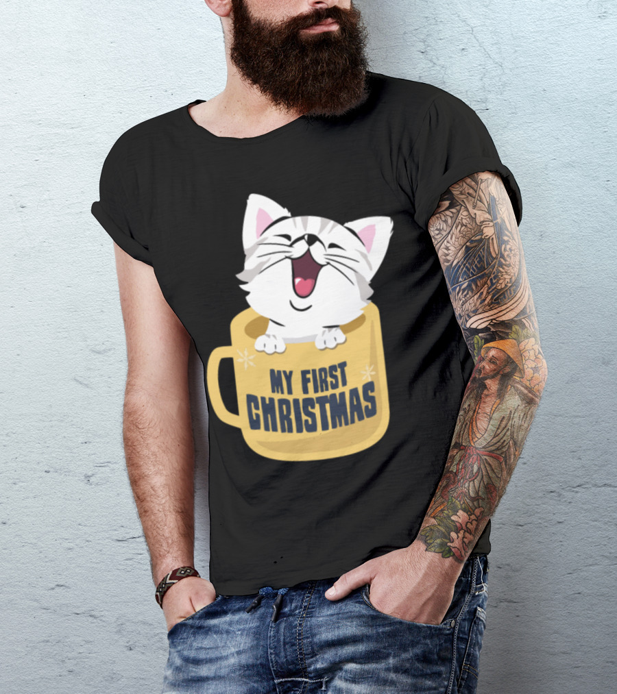 My First Christmas Cat In Coffee Mug T-Shirt
