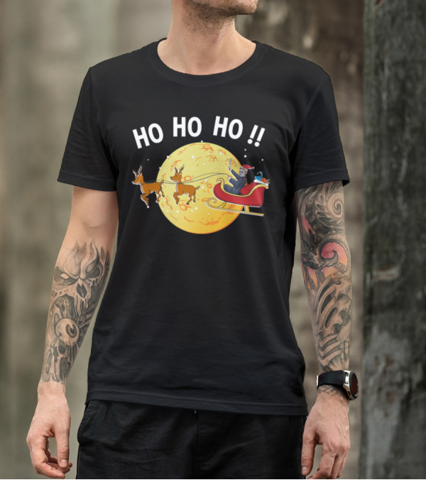 HO HO HO Myers Horror Santa Claus Moon Riding Sleigh With Reindeer T-Shirt