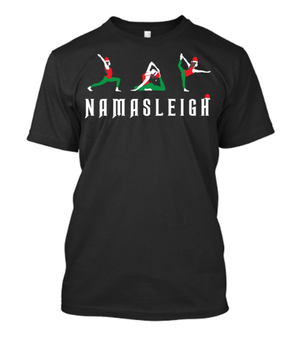 Namasleigh Namaste Yoga Poses With Santa Hats Holiday T-Shirt