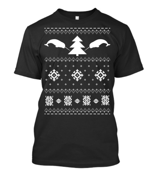 Ugly Christmas Sweater Narwhal Pixel T-Shirt