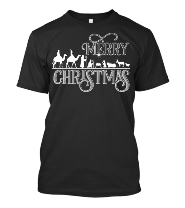 Merry Christmas Nativity Holy Night Crib Scene T-Shirt