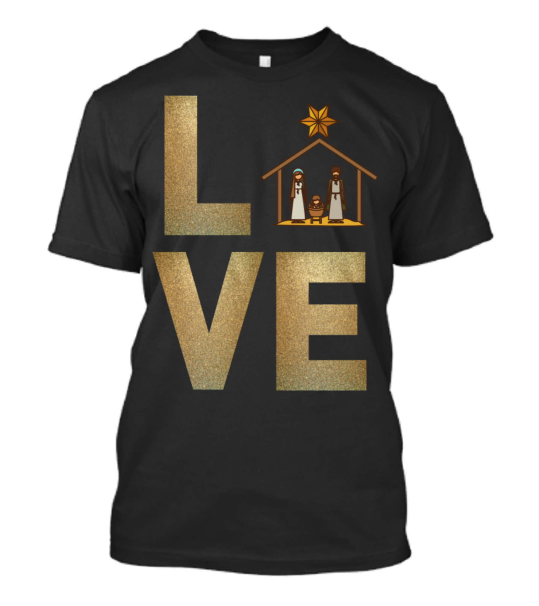 LOVE Nativity Scene Mary Joseph Jesus Star T-Shirt