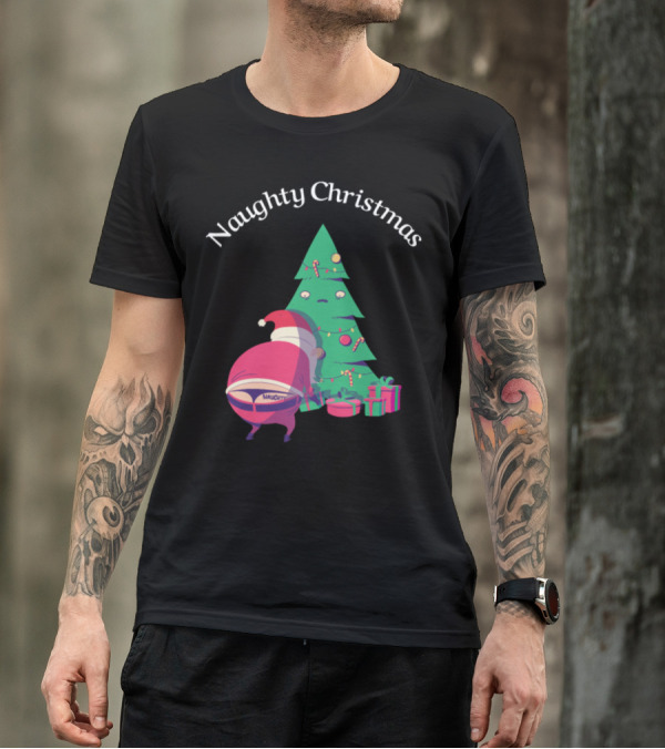 Naughty Christmas Tree Santa Holiday Humor T-Shirt