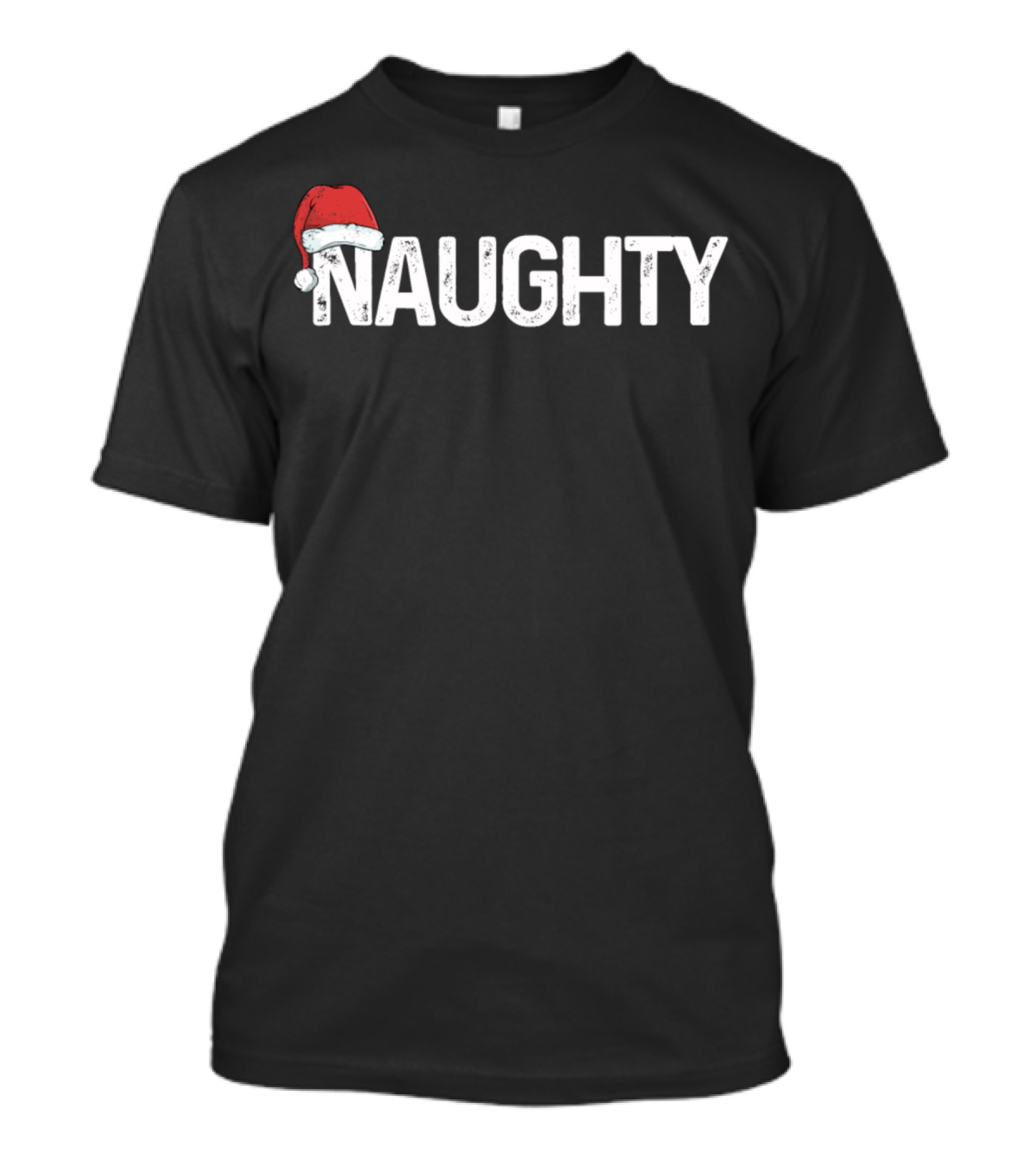 Naughty Christmas Santa Hat Matching Holiday T-Shirt