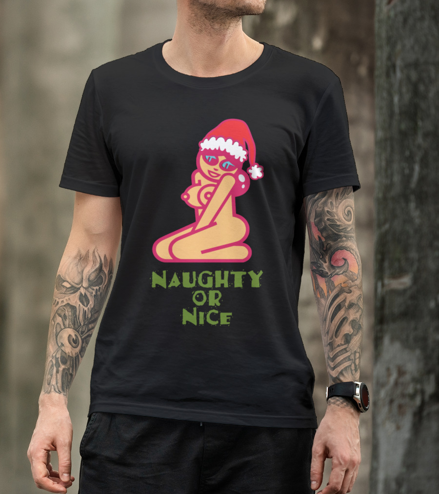 Naughty Or Nice Santa Hat Pin-Up T-Shirt