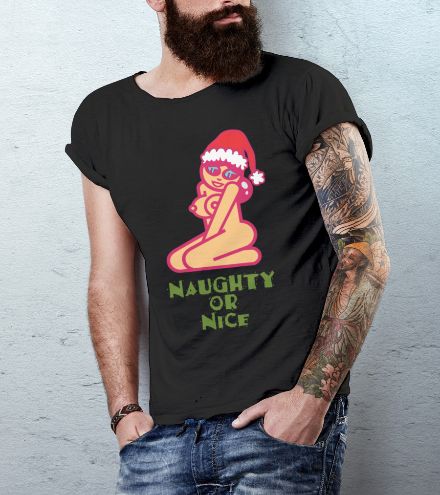 Naughty Or Nice Santa Hat Pin-Up T-Shirt
