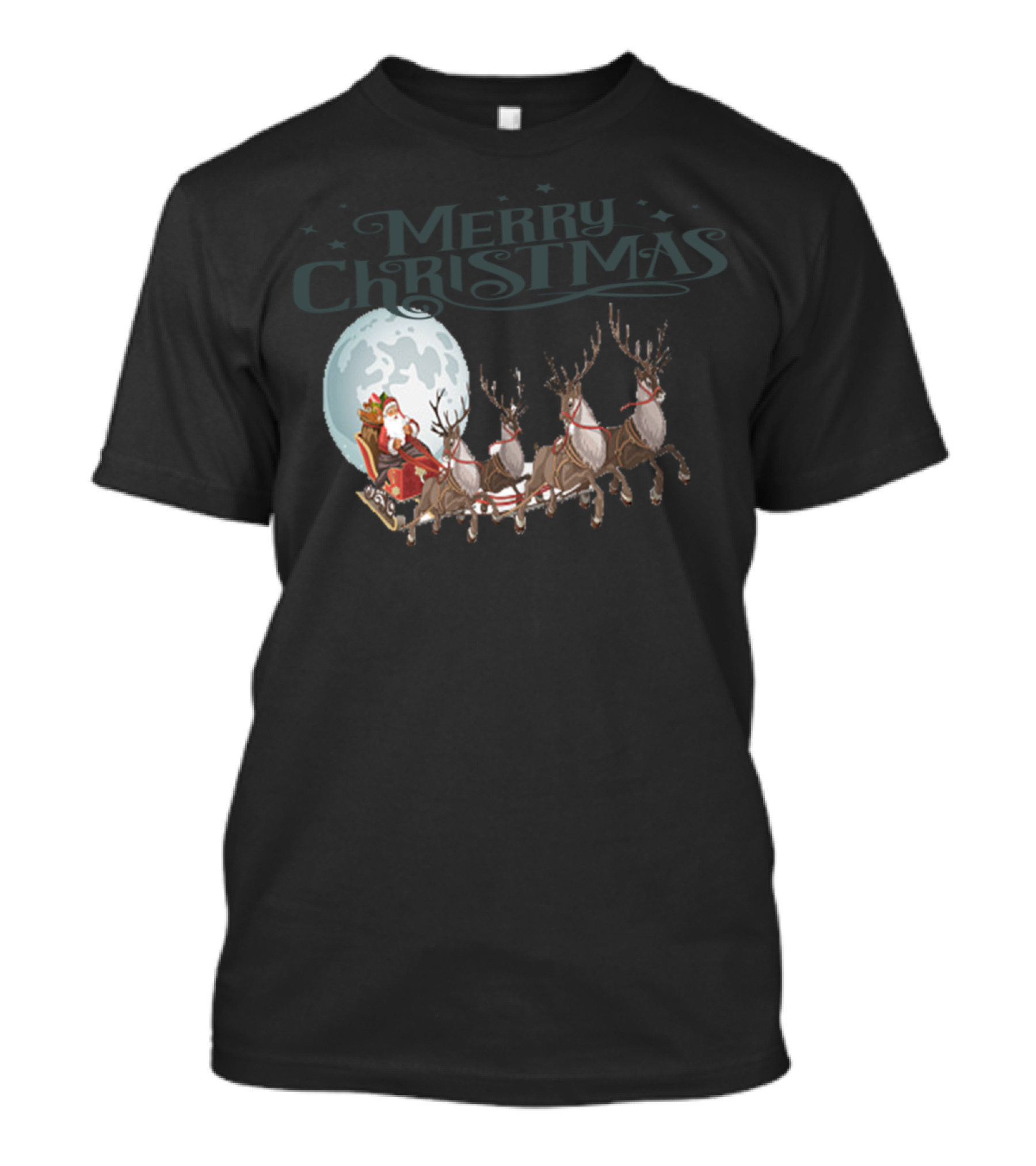 Merry Christmas Santa Sleigh Reindeer Moon T-Shirt