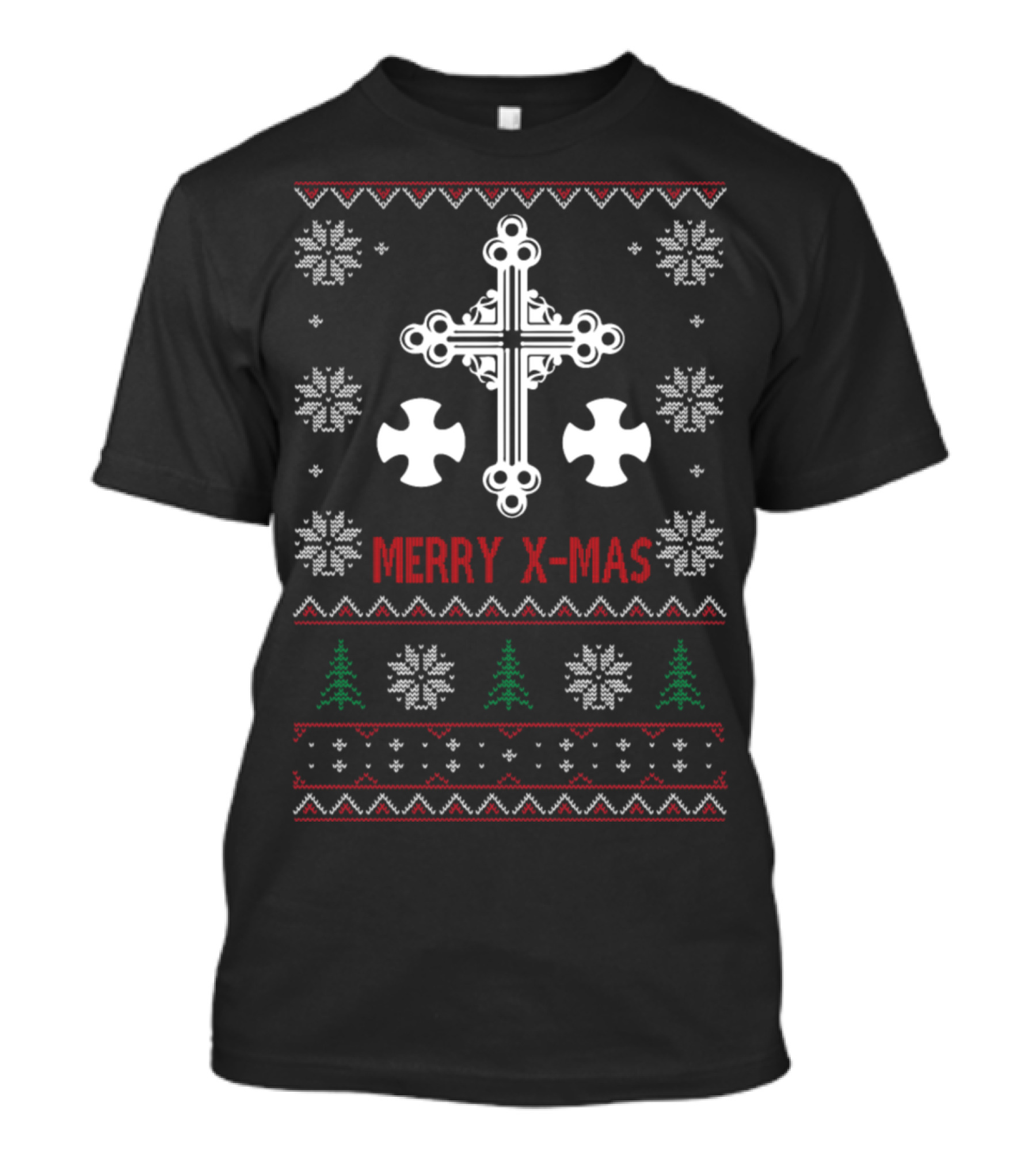 Merry X-Mas Cross Snowflakes Trees T-Shirt