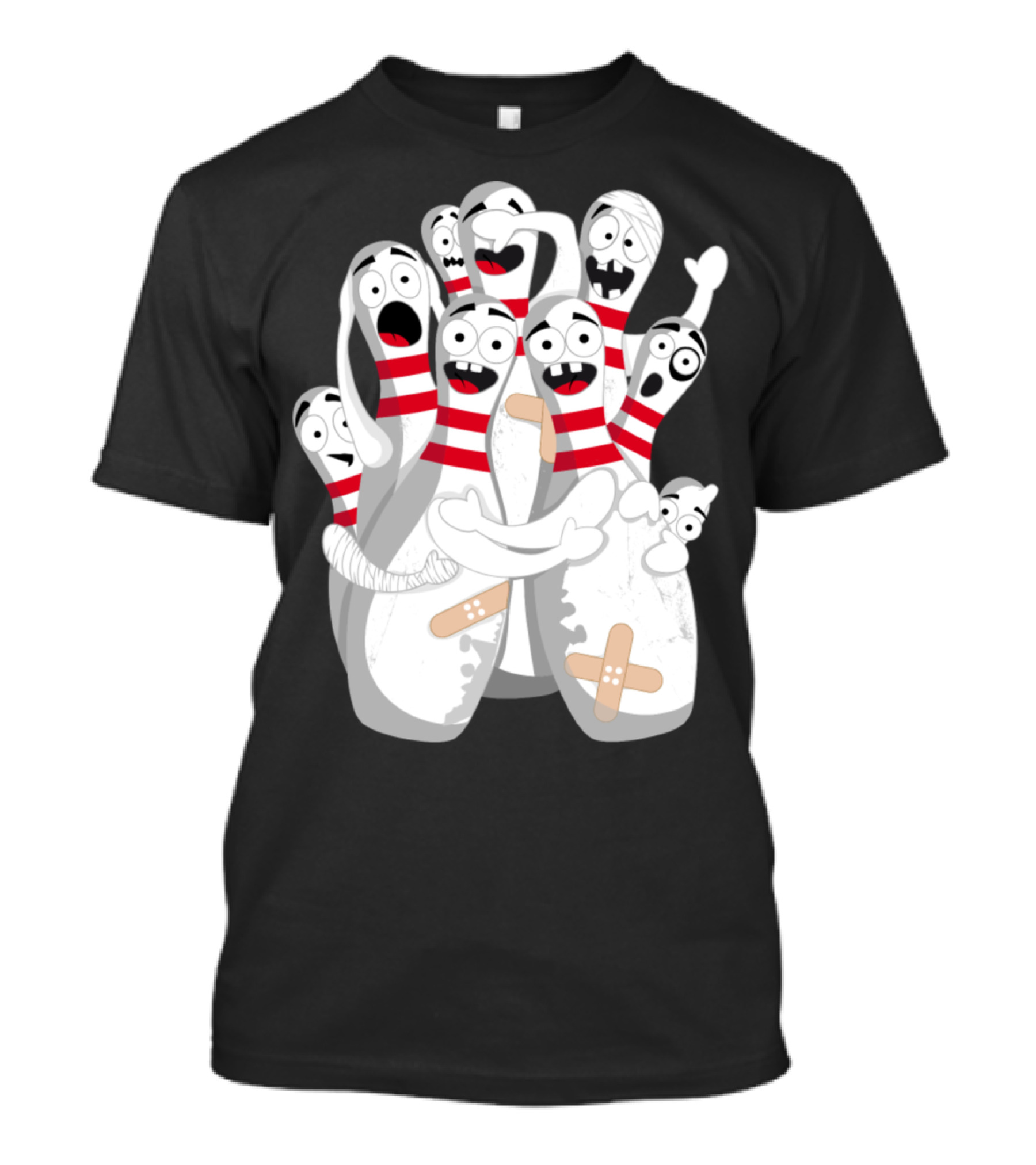 Nightmare Bowling Pins Panic Striped Expression Cartoons T-Shirt