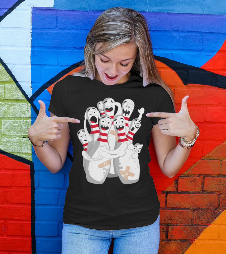 Nightmare Bowling Pins Panic Striped Expression Cartoons T-Shirt