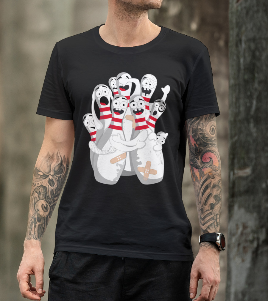 Nightmare Bowling Pins Panic Striped Expression Cartoons T-Shirt