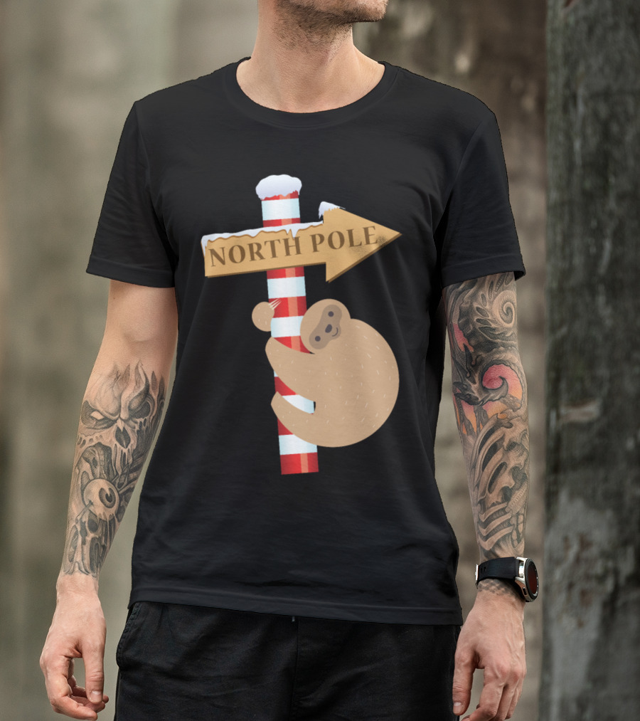North Pole Sloth Christmas Snowflakes Holiday Humor T-Shirt