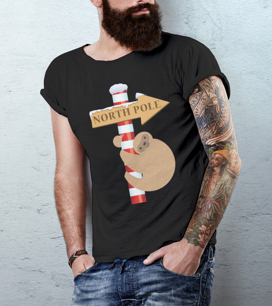 North Pole Sloth Christmas Snowflakes Holiday Humor T-Shirt
