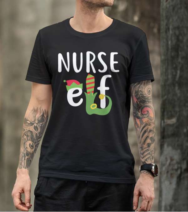Nurse Elf Funny Christmas Holiday Hat Stocking Shoe T-Shirt