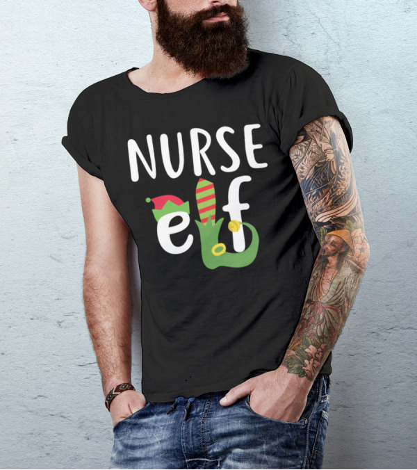 Nurse Elf Funny Christmas Holiday Hat Stocking Shoe T-Shirt