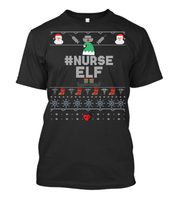 NURSE ELF Christmas Holiday Sweater With Santa And Heart Symbols T-Shirt