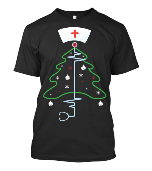 Nurse Christmas Tree Stethoscope Hat Snowflakes T-Shirt