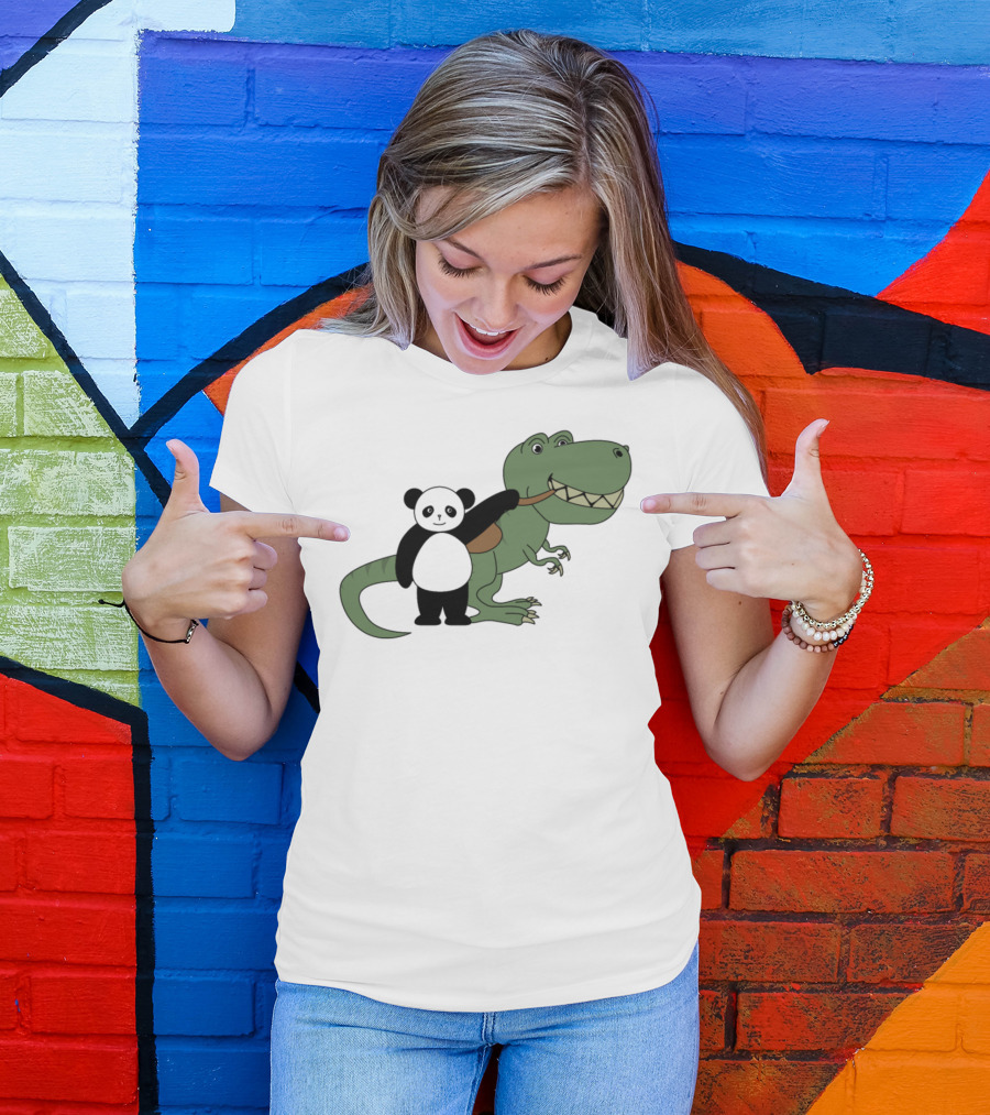Panda And T-Rex Friendship Hug T-Shirt