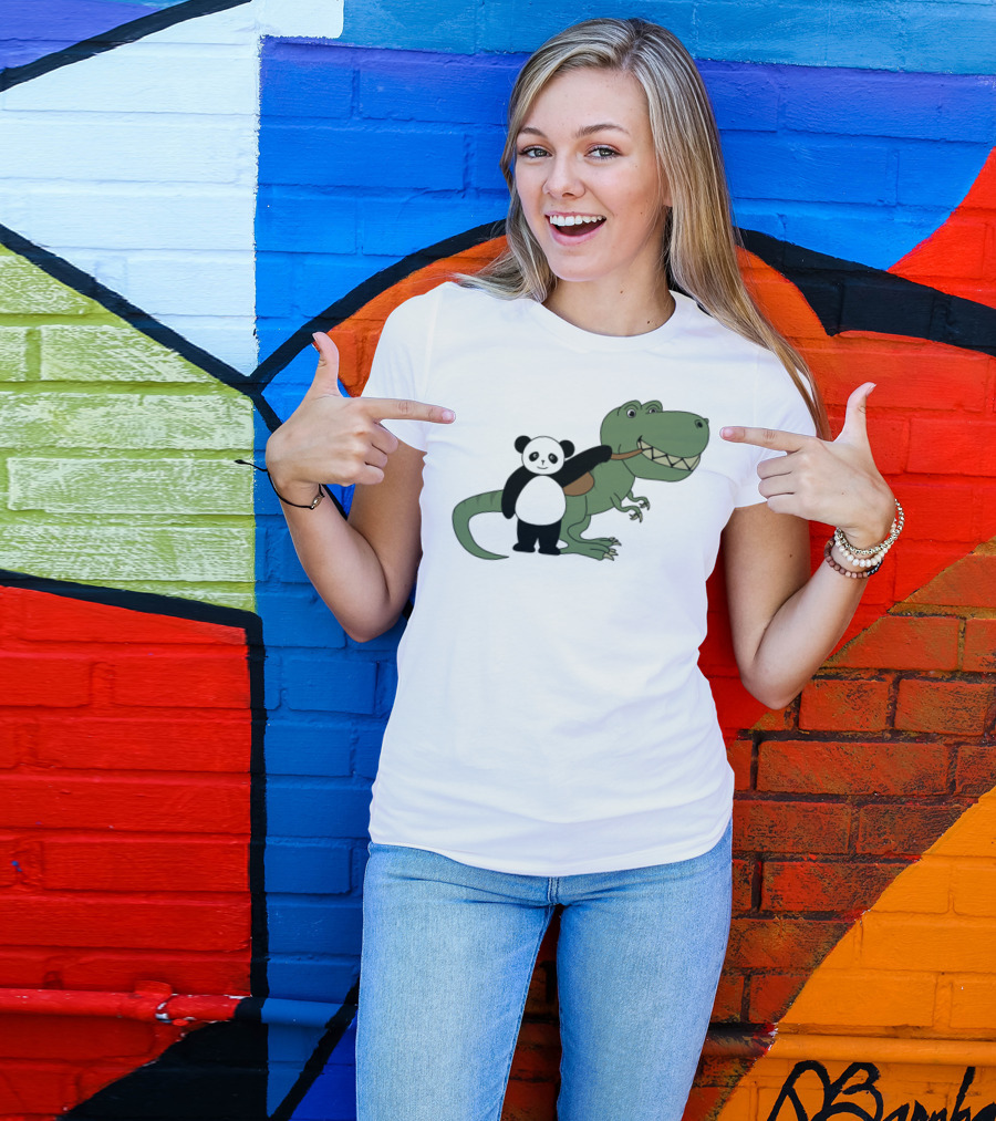 Panda And T-Rex Friendship Hug T-Shirt