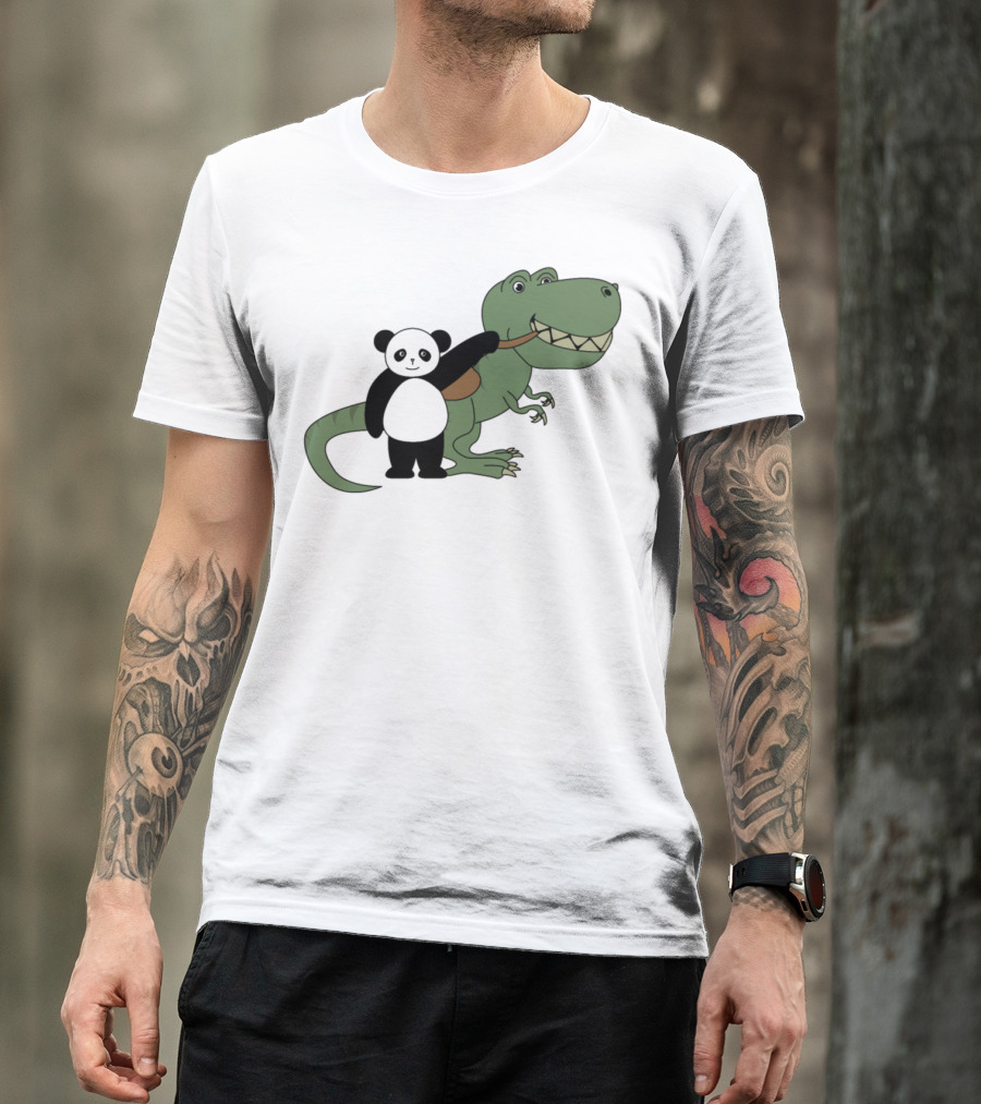 Panda And T-Rex Friendship Hug T-Shirt