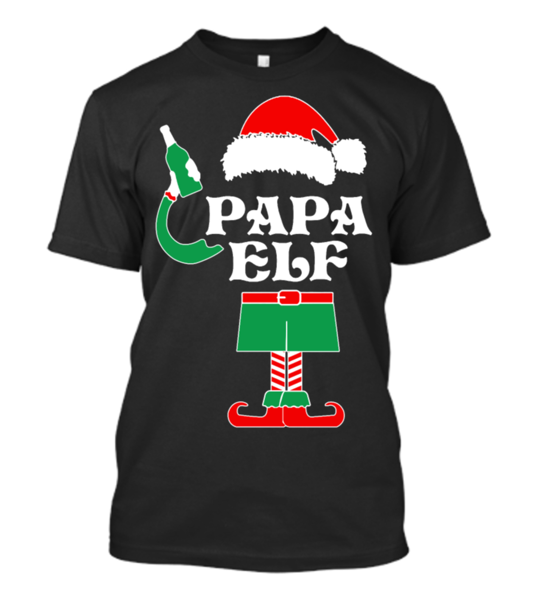 Papa Elf Christmas Santa Hat Outfit With Bottle T-Shirt