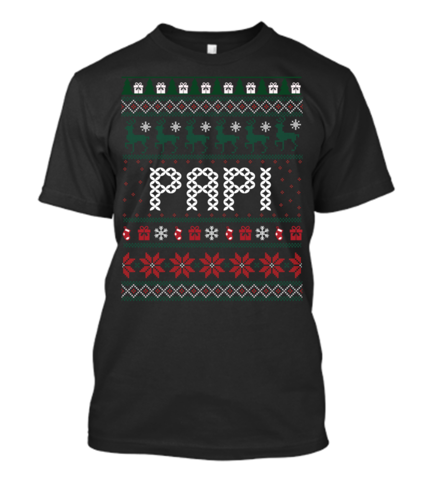 Papi Ugly Christmas Sweater Festive Reindeer And Snowflake T-Shirt