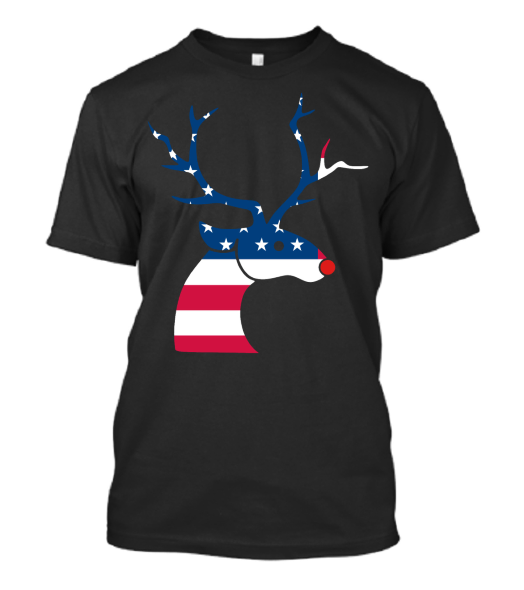 Patriotic Christmas Reindeer With American Flag Antlers And Stripes T-Shirt