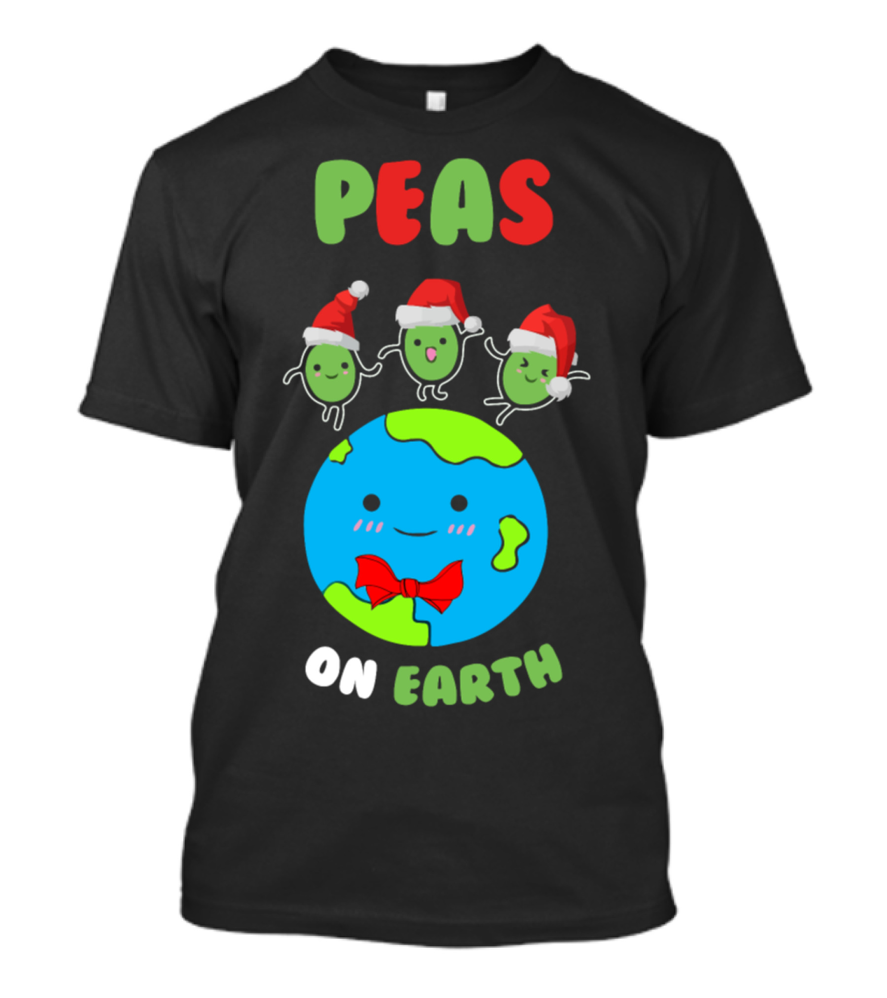 PEAS ON EARTH Christmas Festive Green Globe Santa Hats T-Shirt