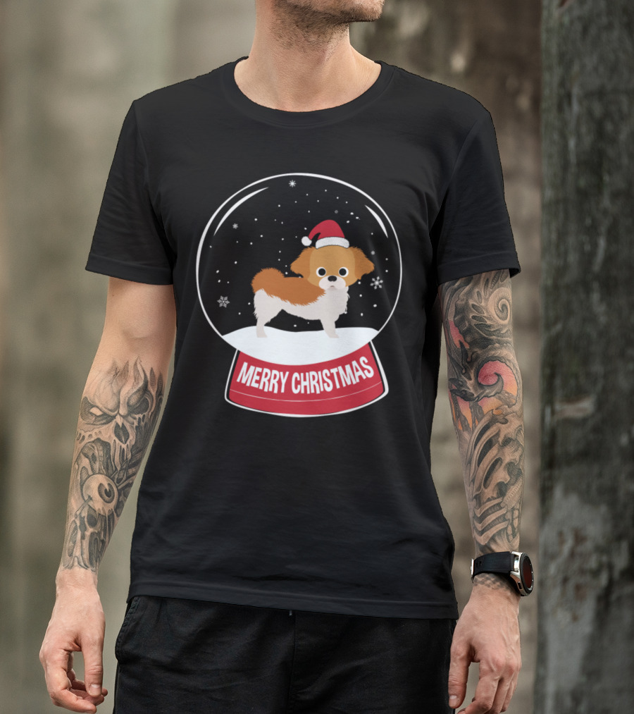 Pekingese Santa Hat Merry Christmas Snow Globe T-Shirt