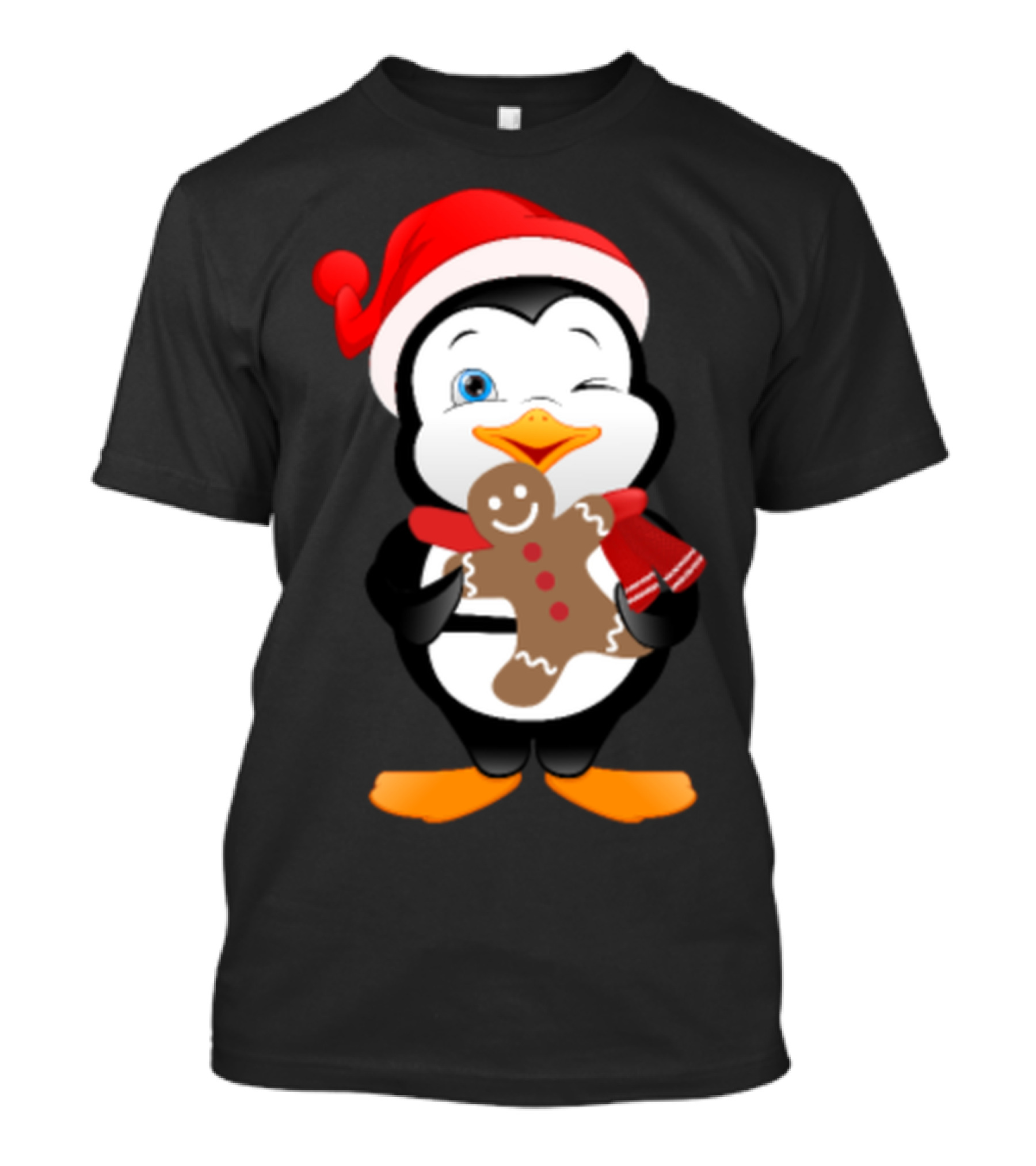 Penguin Santa Hat Gingerbread Cookie T-Shirt