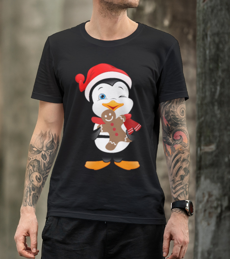 Penguin Santa Hat Gingerbread Cookie T-Shirt