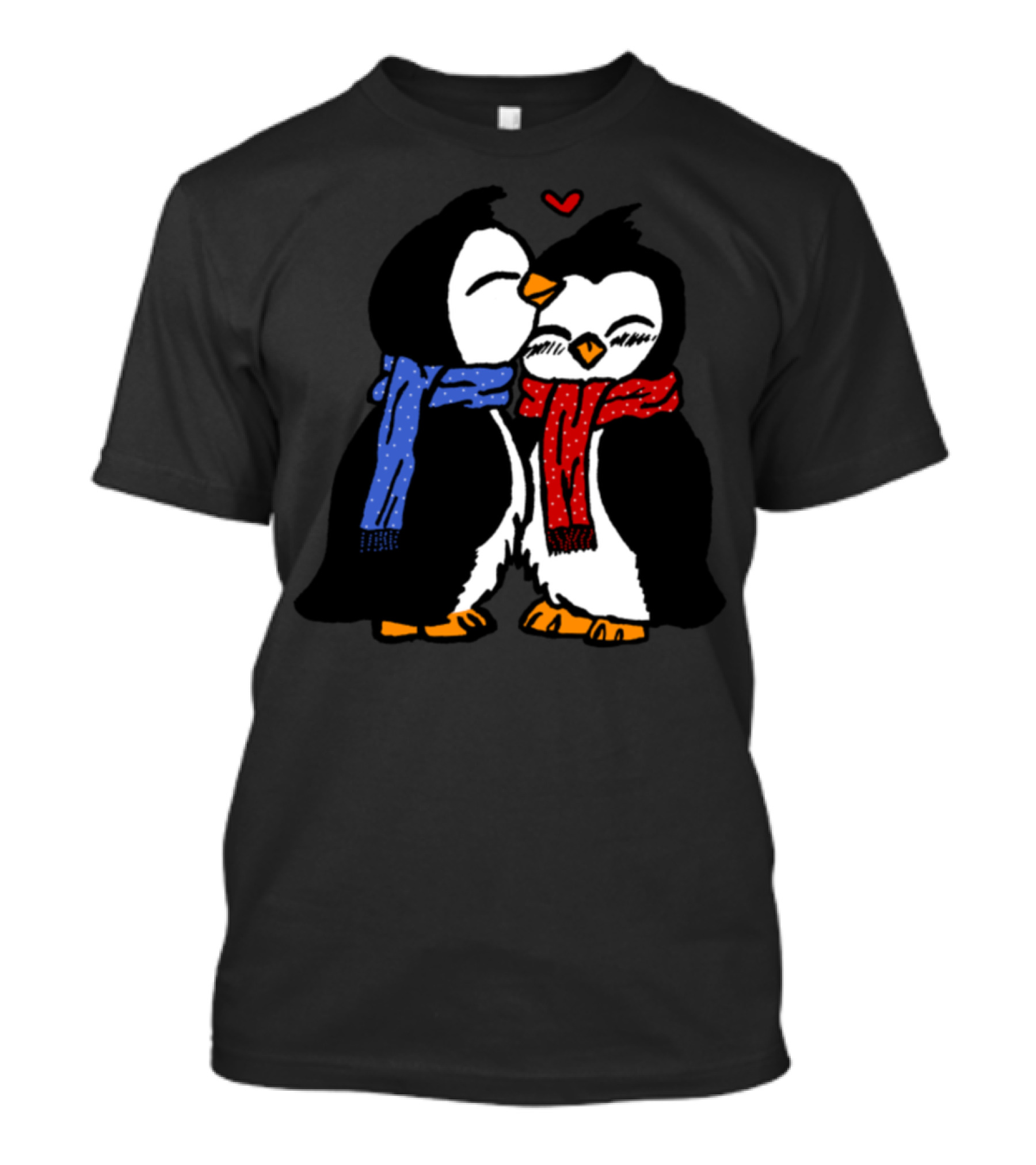 Penguin In Love Classic Animal Loyalty Cute Couple With Scarves And Heart T-Shirt