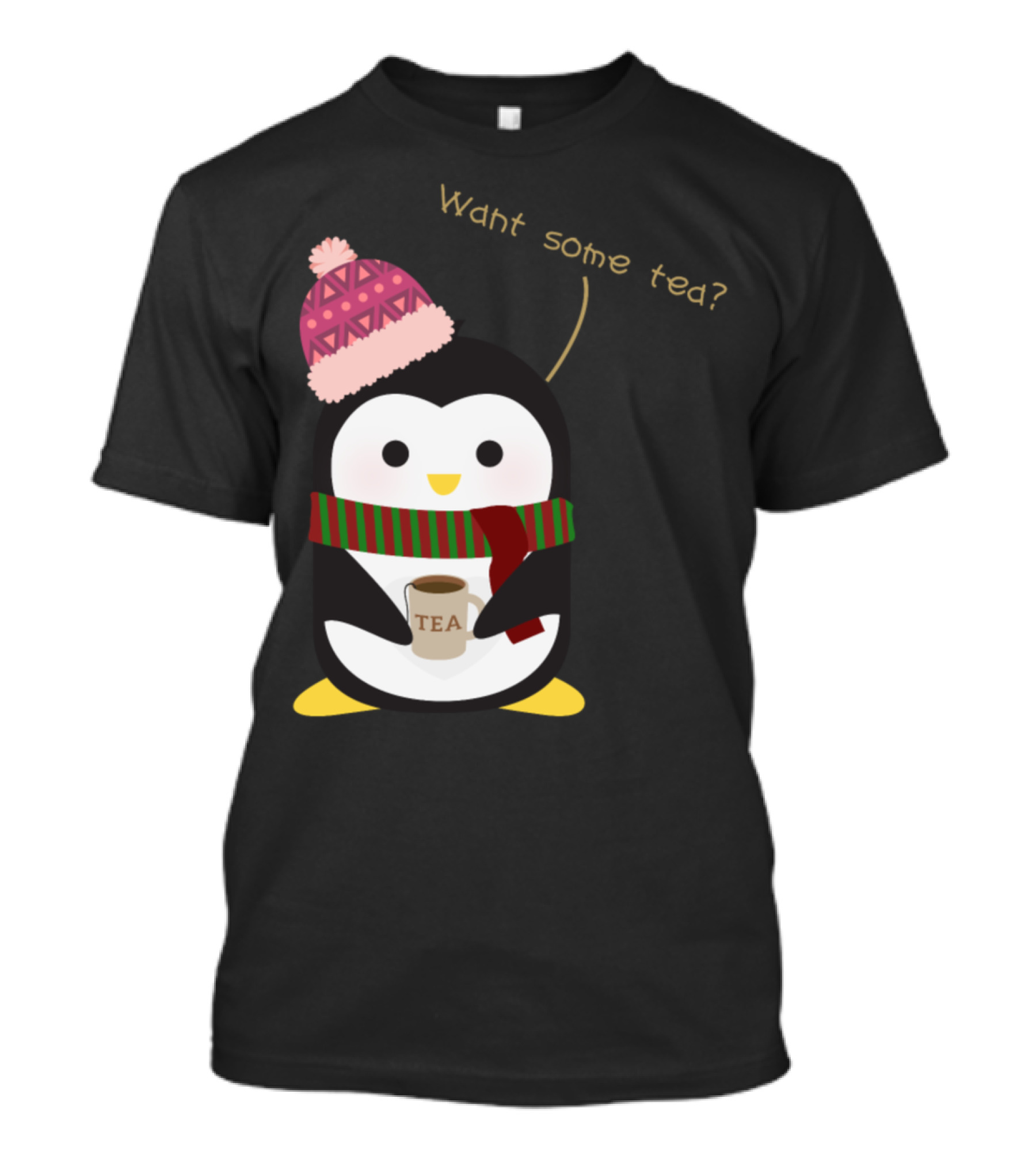 Penguin Want Some Tea Warm Winter Hat Scarf T-Shirt