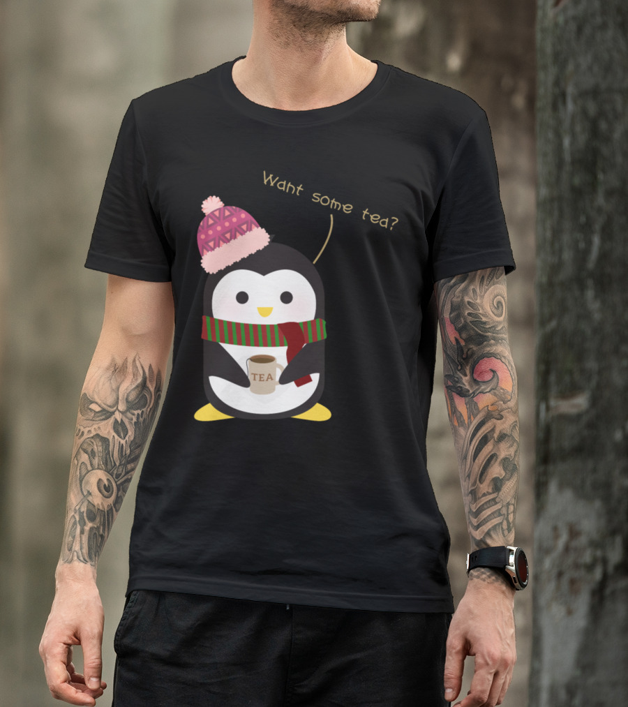 Penguin Want Some Tea Warm Winter Hat Scarf T-Shirt