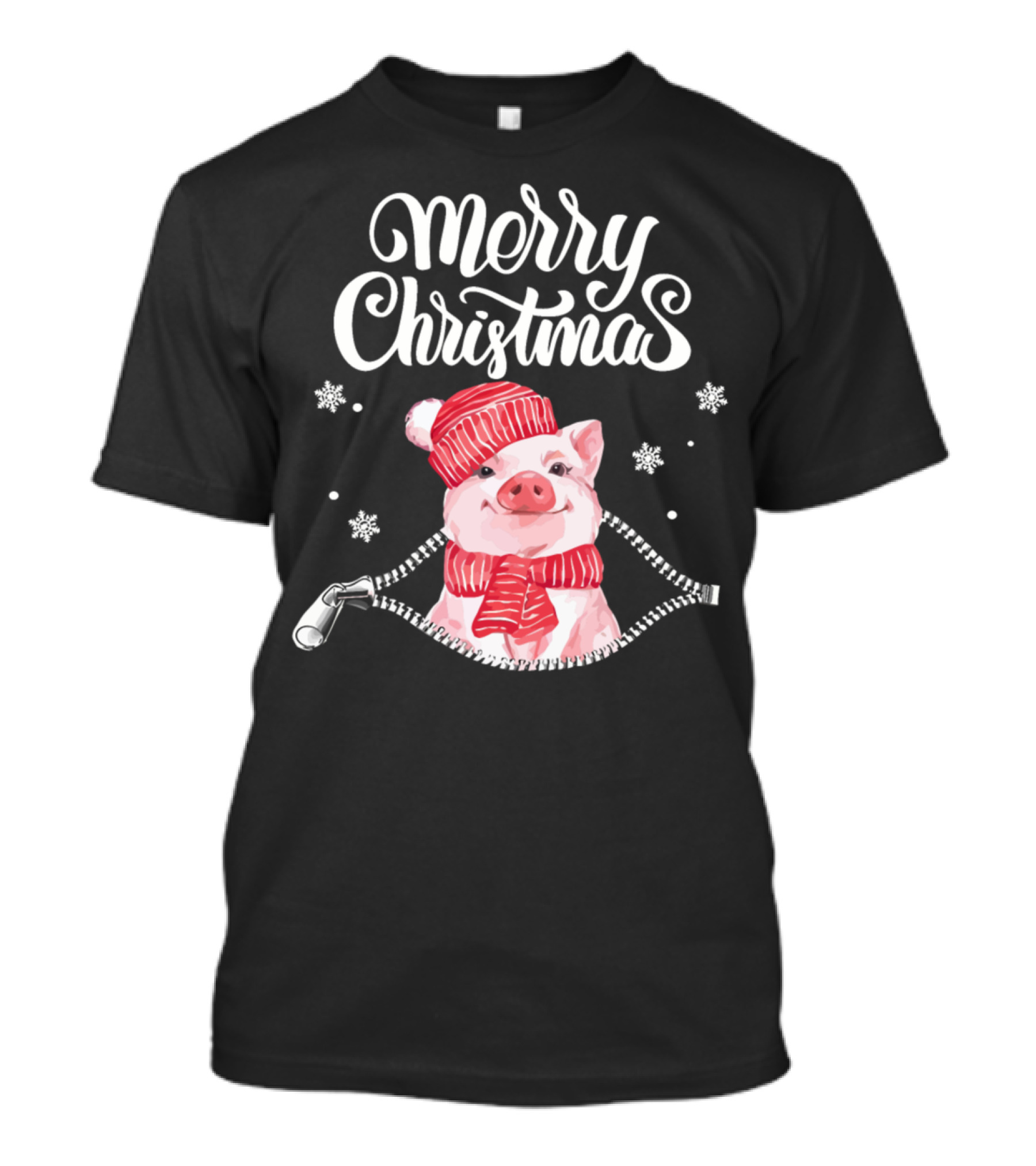 Merry Christmas Pig In Winter Hat And Scarf T-Shirt