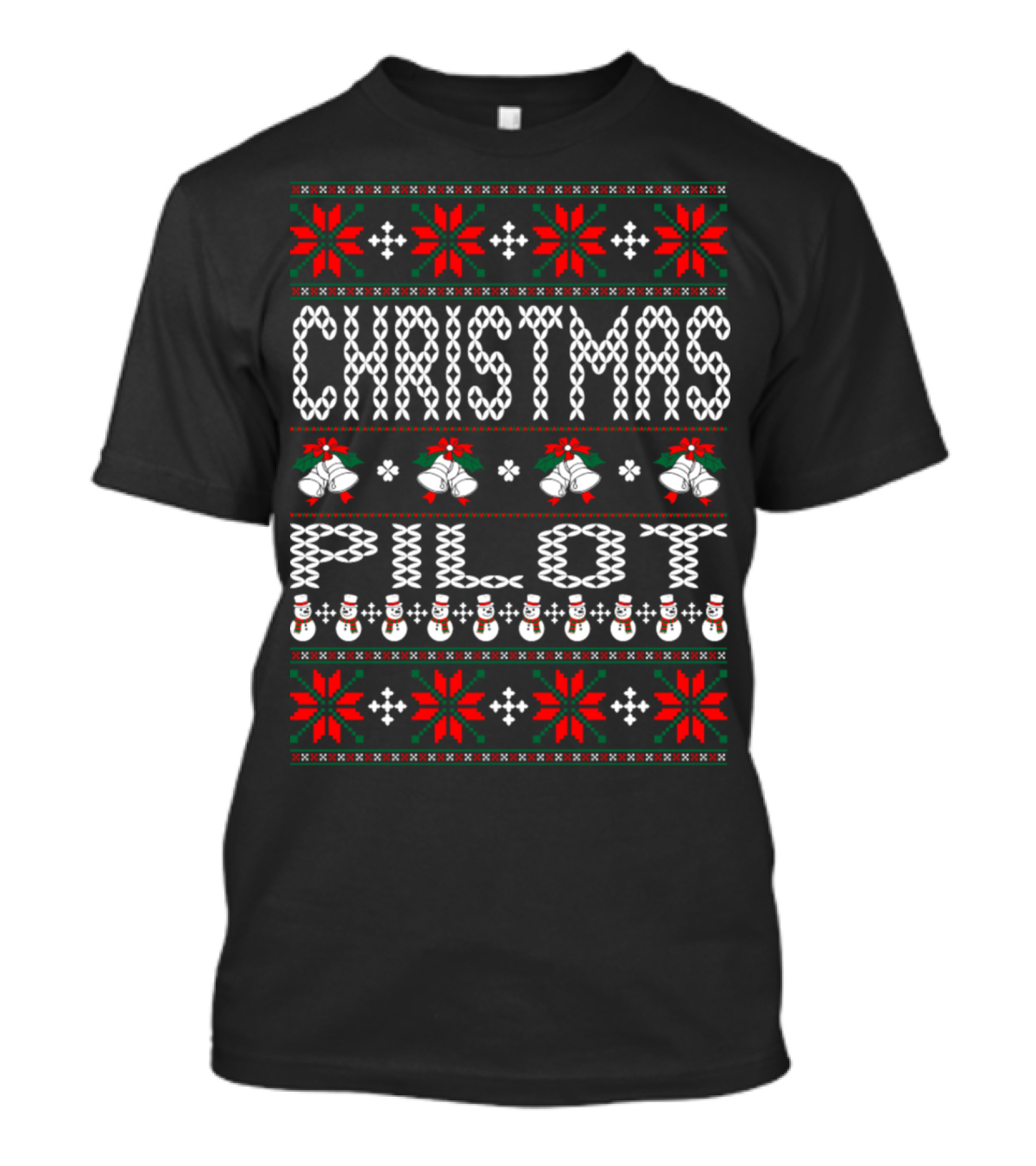 CHRISTMAS PILOT Holiday Pattern Snowmen And Bells T-Shirt