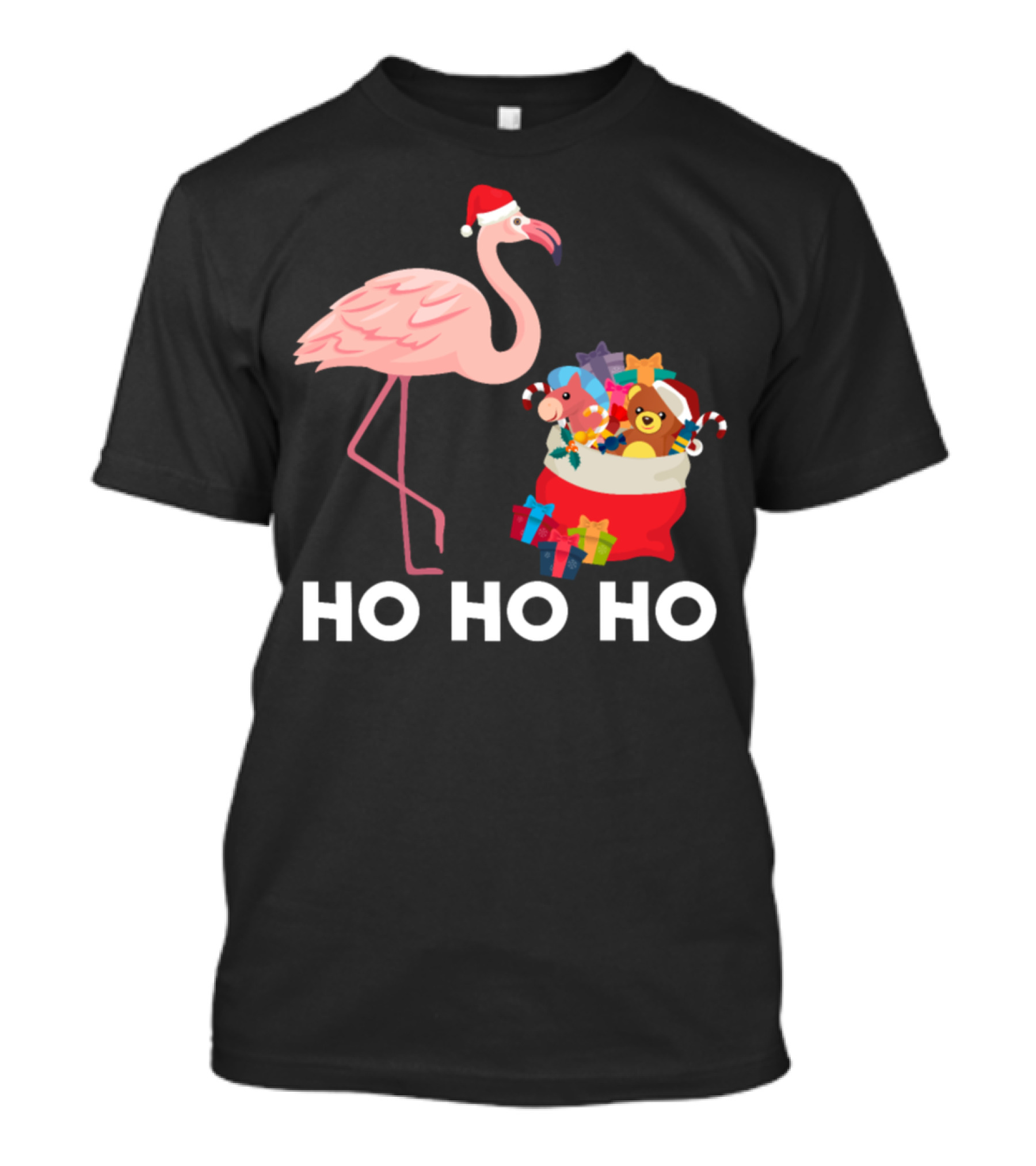 Pink Flamingo Santa Hat Ho Ho Ho Christmas Toys T-Shirt