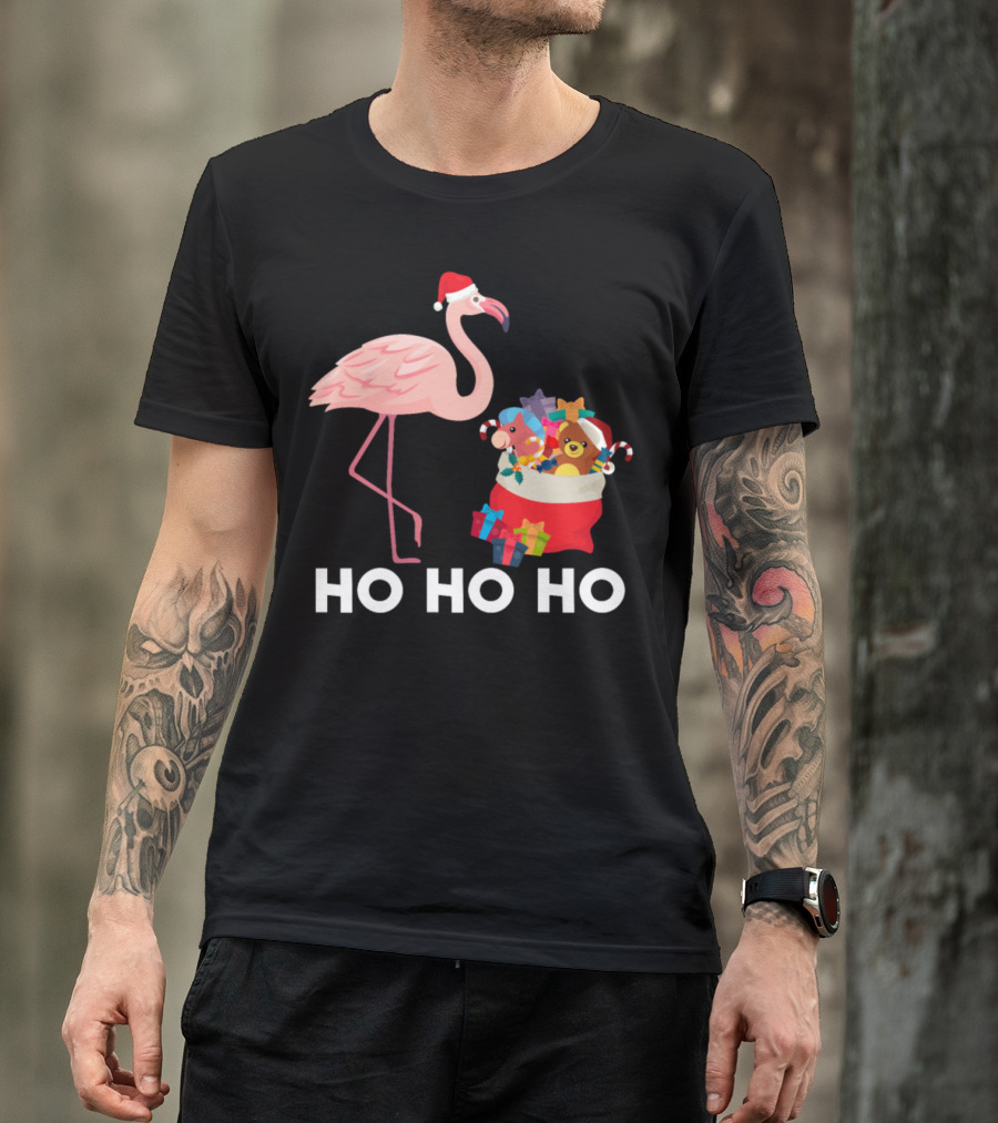 Pink Flamingo Santa Hat Ho Ho Ho Christmas Toys T-Shirt